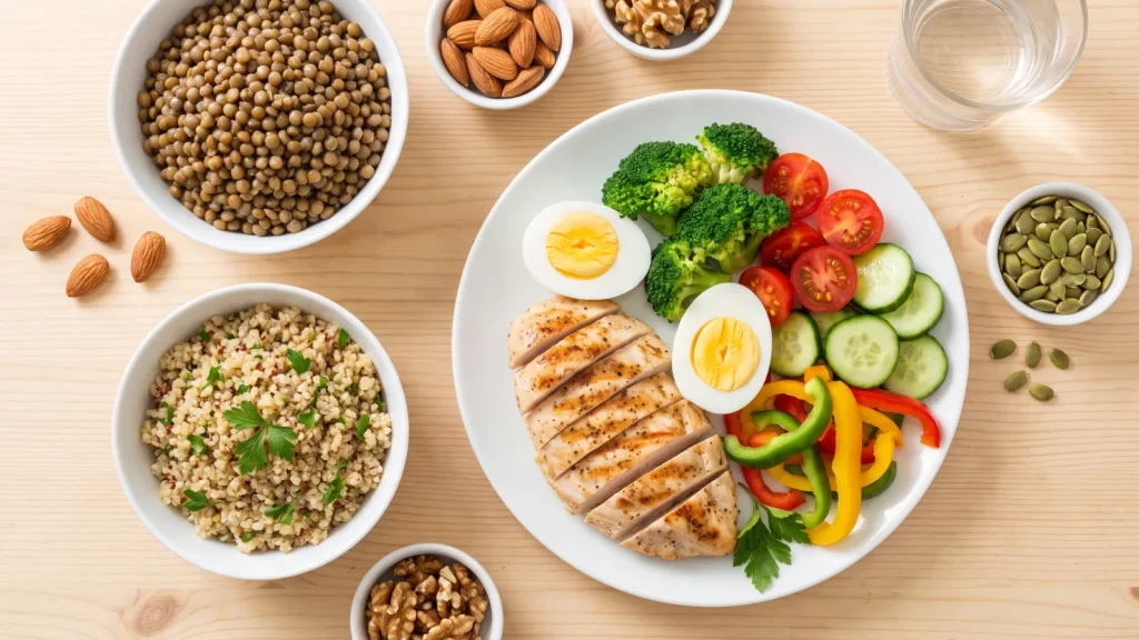 Assiette riche en protéines pour accompagner le renforcement musculaire