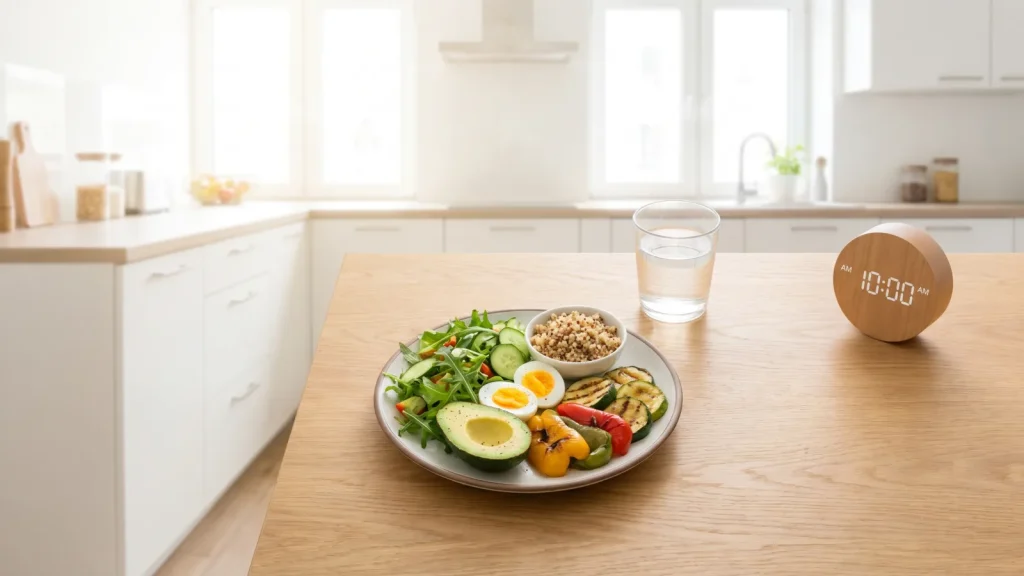 Repas equilibre pendant la fenetre alimentaire du jeune intermittent