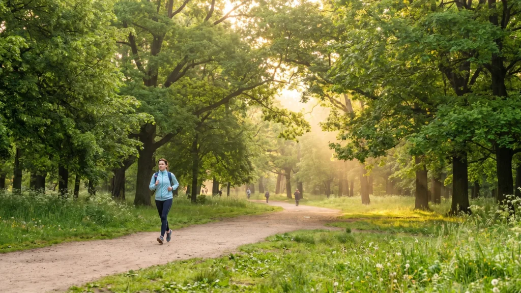 Personne marchant en plein air, activité physique modérée pour la perte de poids