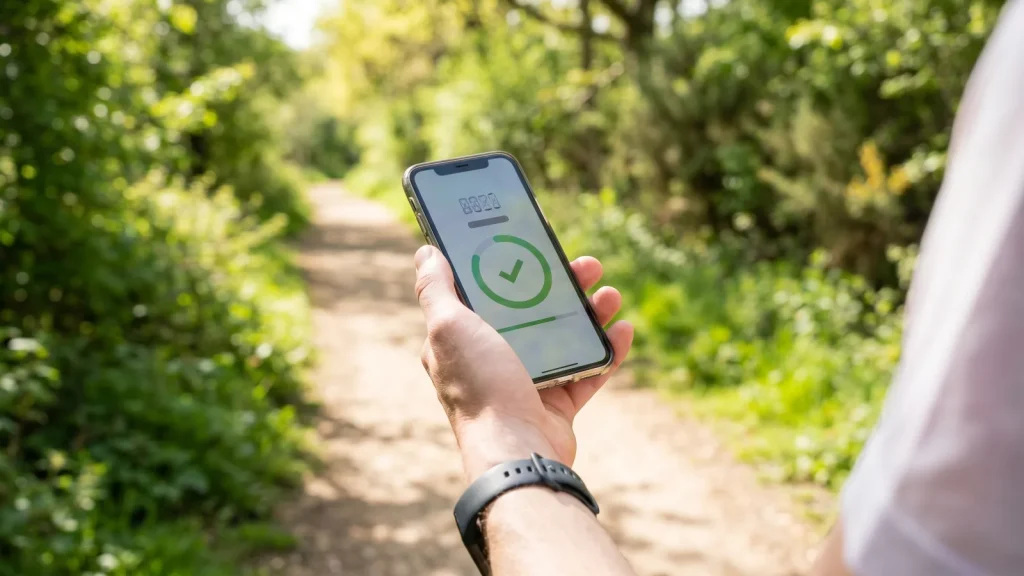 Compteur de pas sur smartphone atteignant un objectif quotidien