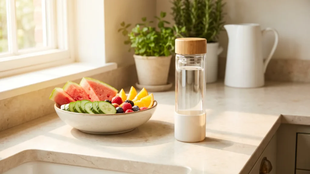 Gourde et fruits riches en eau pour bien s hydrater